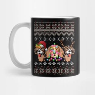 Funny Christmas Beagle Gift Costume Lights Santa Hat Three Dogs Mug